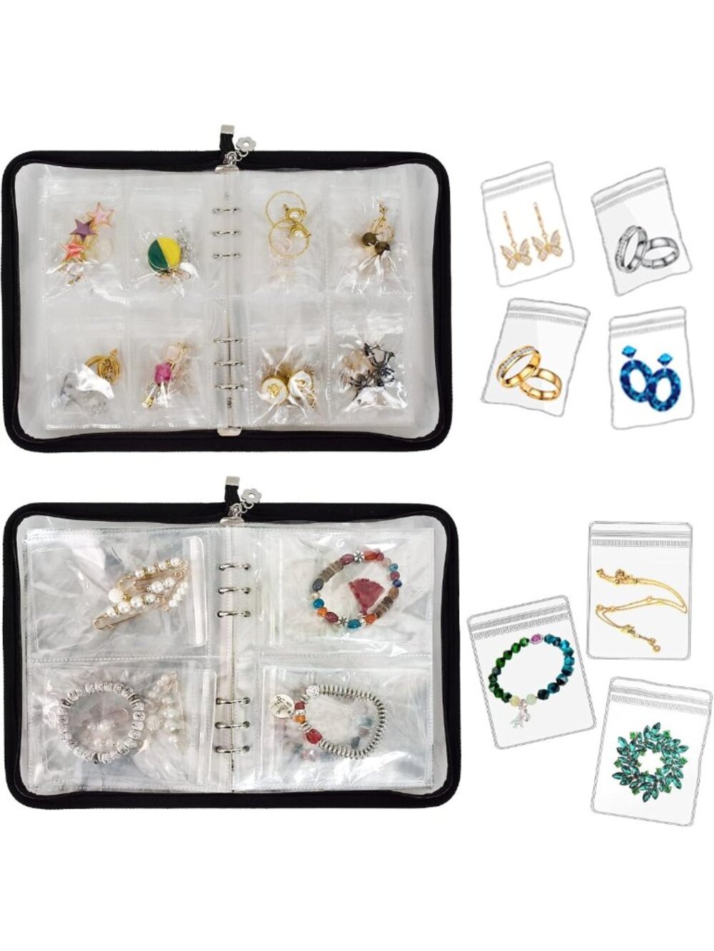 Travel Jewelry Organizer Book - Transparent Earring & Bracelet Holder Case, 2